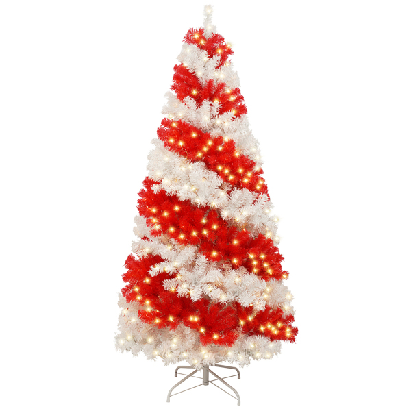 6ft Artificial Christmas Tree with 300 LED Lights and 900 Bendable Branches, Candy Cane Christmas Tree Holiday Decoration, Creative Decorated Trees, Xmas Tree Christmas Decorations 