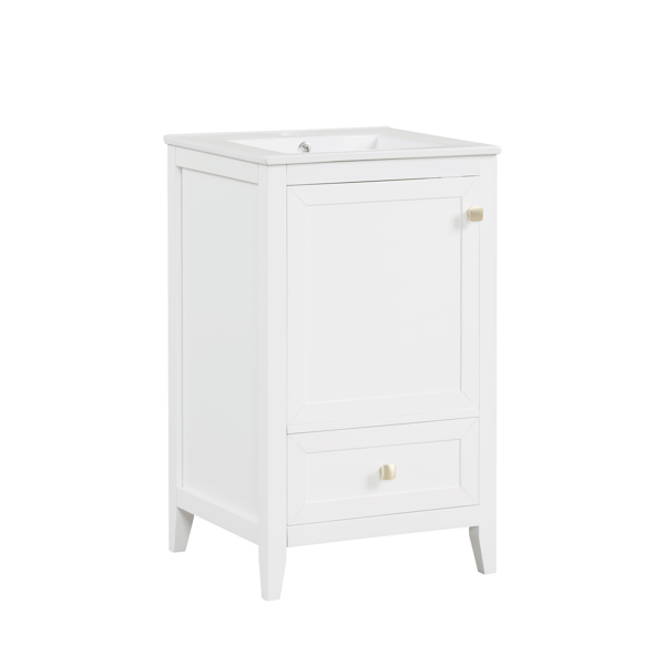 20" Bathroom Vanity with Sink, Bathroom Cabinet with Soft Closing Door, Storage Rack and A Drawer, White 