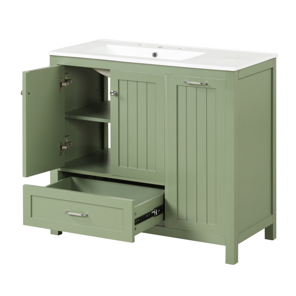 36" Bathroom Vanity with Sink, One Cabinet with Two doors and One Big Drawer and One Flip Drawer, Solid Wood and MDF Board, Green 