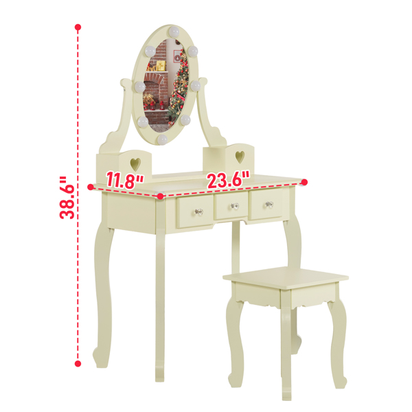 FCH Kids Vanity Set with Mirror and Lights and Stool, 5 Storage Drawers, Pretend Play Princess Makeup Desk Dressing Table and Stool Set for Little Girls Age 3+, Macaroon Yellow