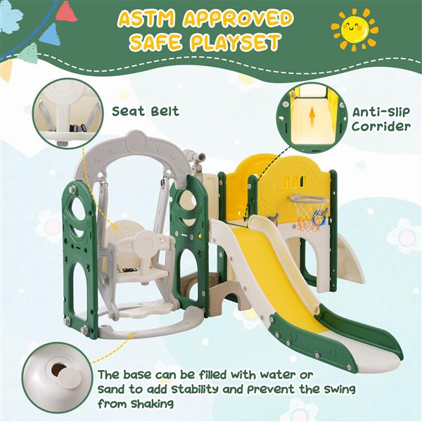 Toddler Slide and Swing Set 8 in 1, Kids Playground Climber Slide Playset with Basketball Hoop  Combination for Babies Indoor & Outdoor