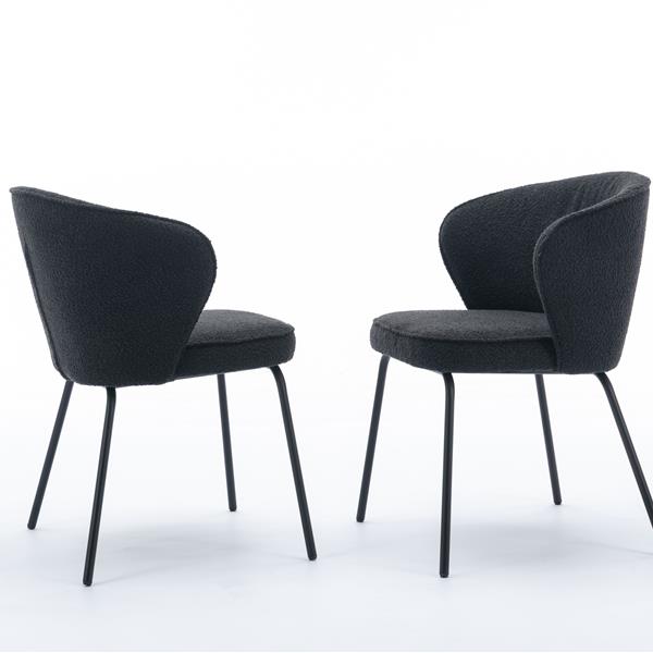 042-Set of 2 Boucle Fabric Dining Chairs With Black Metal Legs,Black