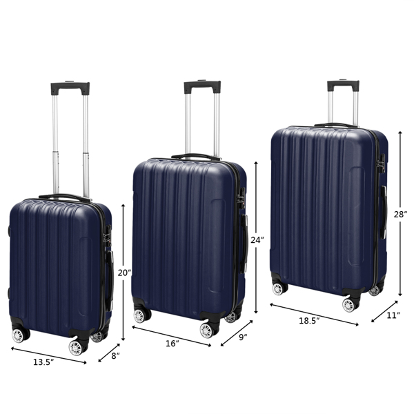 3-in-1 Multifunctional Large Capacity Traveling Storage Suitcase Luggage Set Navy Blue