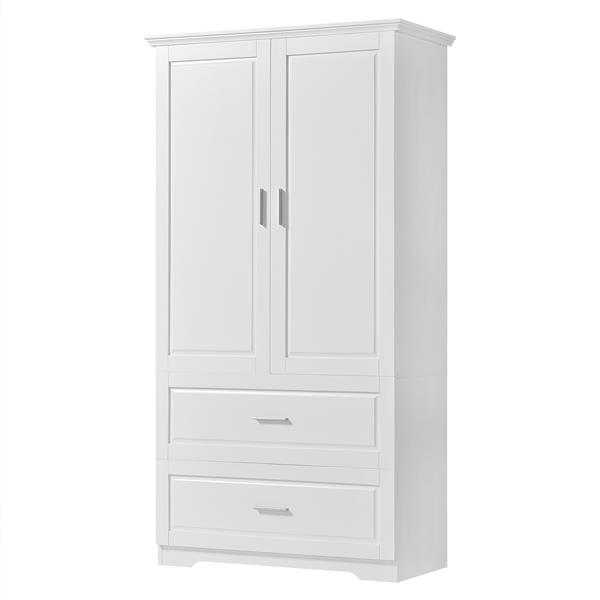 Tall Bathroom Storage Cabinet, Cabinet with Two Doors and Drawers, Adjustable Shelf, MDF Board, White