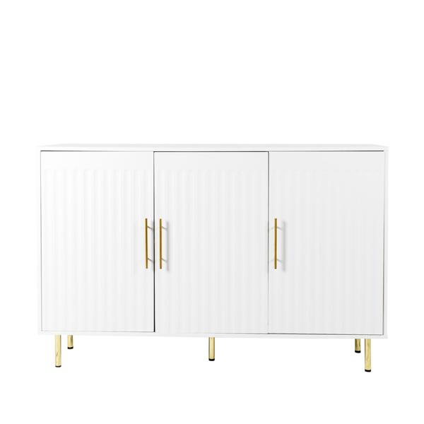 3-Door Large Storage Sideboard with Gold Handles for Kitchen, Dining Room and Living Room.55.12" W Accent White Buffet Cabinet, Coffee Bar Sideboard Cabinet with 3 doors (White)