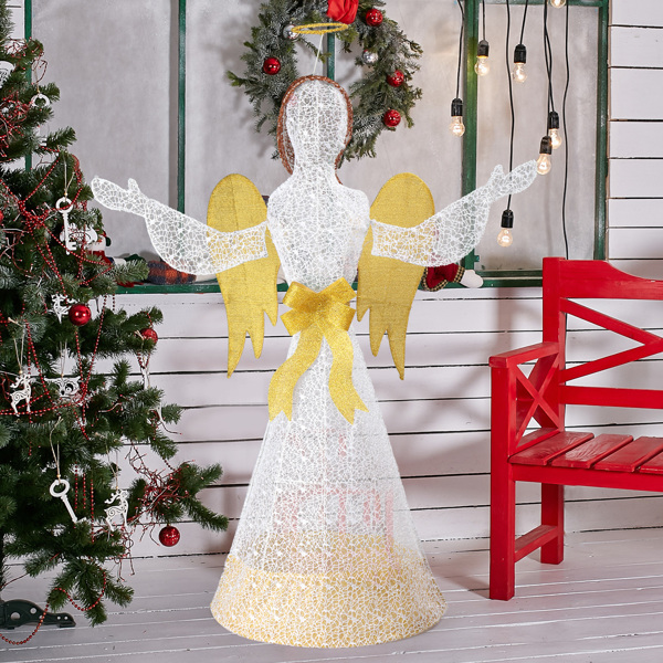 4.5FT Lighted Christmas Angel Outdoor Decoration, Weather Proof Angel with Wings Christmas Ornament Home Decor Pre-lit 200 LED White Lights with Stakes