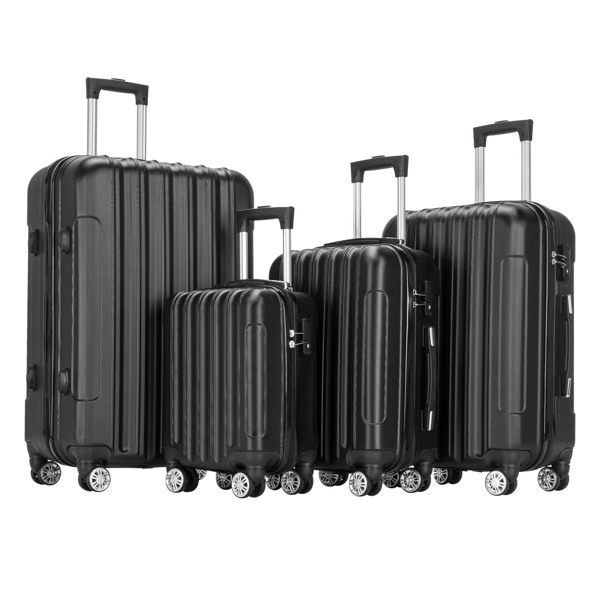 4 Piece Luggage Sets, 16/20/24/28" ABS Durable Suitcase Sets Double Wheels TSA Lock, Black