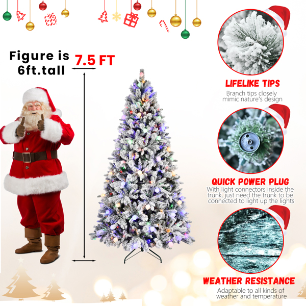 7.5FT PE/PVC/Pine Mixed Christmas Tree with Colorful + Warm Light 10-Function LED, Memory Wire & Easy Power Technology 