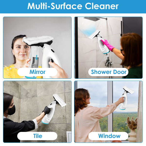 4 In 1 Cordless Window Vacuum Cleaner Rechargeable Glass Tile Mirror Cleaning Tool with Dual Water Tanks Multifunctional Spray Bottle