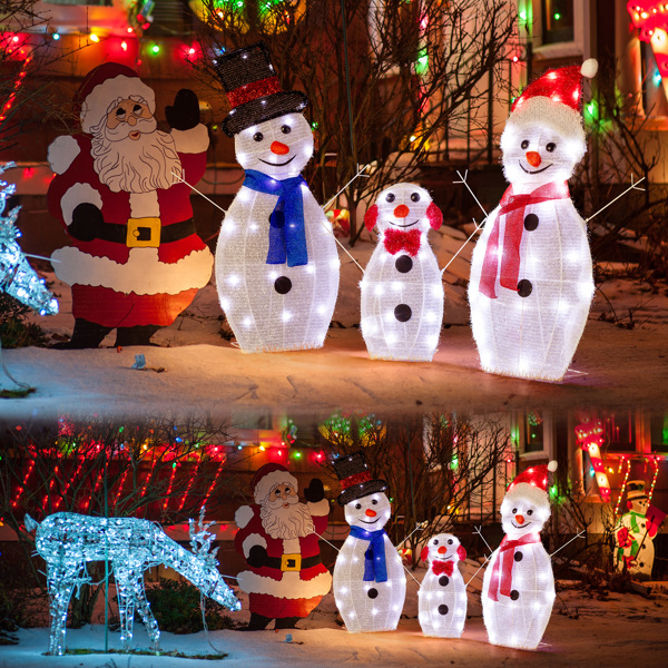 Lighted Snowman Christmas Yard Decorations, Set of 3 Pre-lit 2D Snowman Family with 80 LED White Lights and Stakes for Xmas Outdoor Holiday Indoor Decor Lighted Holiday Displays