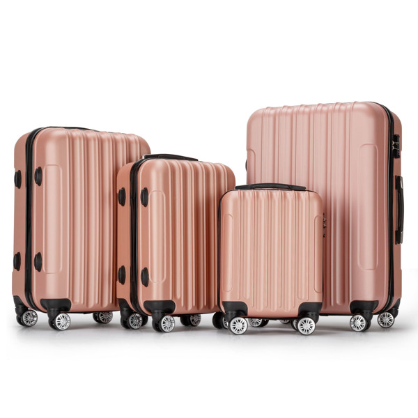 4 Piece Luggage Sets, 16/20/24/28" ABS Durable Suitcase Sets Double Wheels TSA Lock, Rose Gold