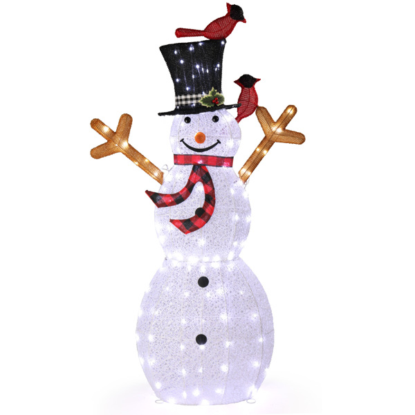 Lighted Snowman Christmas Yard Decorations, Pre-lit Snowman and Birds with 170 LED White Lights and Stakes for Xmas Outdoor Holiday Indoor Decor Lighted Holiday Displays