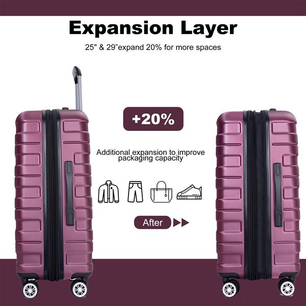 3 Piece Luggage Sets PC Lightweight & Durable Expandable Suitcase with Two Hooks, Double Spinner Wheels, TSA Lock, (21/25/29) Wine Red