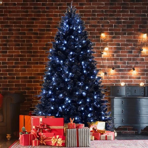 9ft Pre-Lit Black Christmas Tree, Full Halloween Xmas Artificial Tree 3176 Branch Tips, 750 Lights, Metal Hinges, Foldable Base, Holiday Decoration - Black