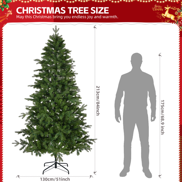 7 FT Pre-lit Artificial Christmas Tree, Holiday Xmas Tree with 400 Warm White Lights, 950 Branch Tips and Study Metal Base, for Holiday Party Store Office Home, Green