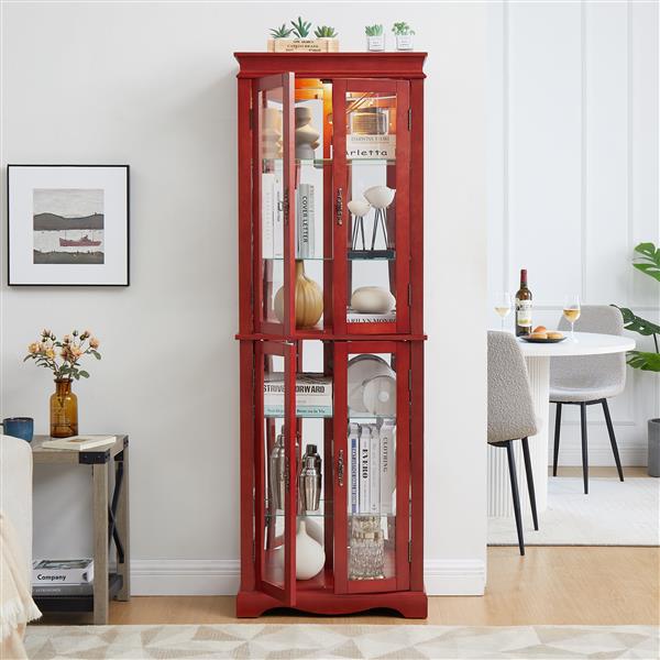 Lighted Glass Curio Display Cabinet,Display Cabinet,Glass Storage Cabinet Glass Wine cabinet Wood Frame Toy Display for Living Room, Kitchen, Pantry light bulb included Cherry