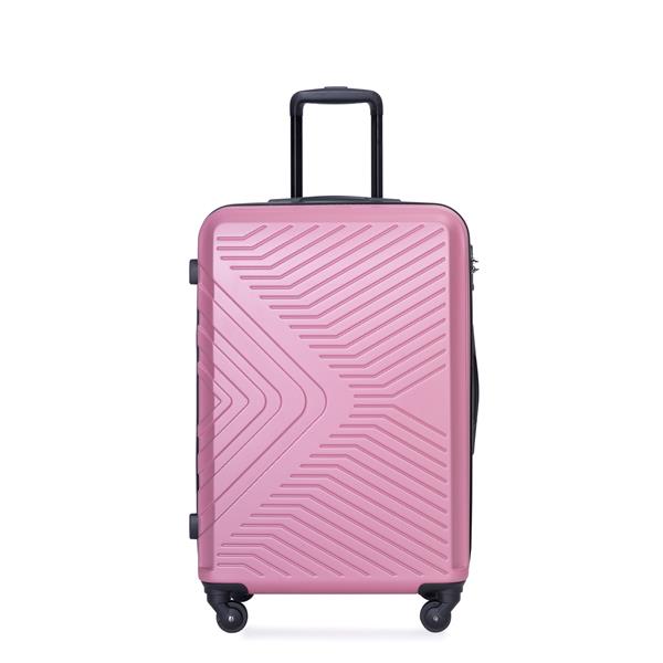 3 Piece Luggage Sets ABS Lightweight Suitcase with Two Hooks, Spinner Wheels, TSA Lock, (20/24/28), Pink