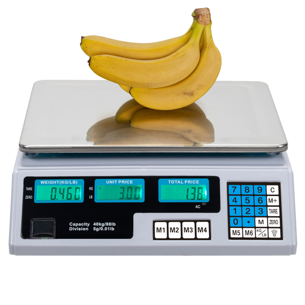 【Old code:42353336】ACS-30 40kg/5g Digital Price Computing Scale for Vegetable UK Plug Silver & White