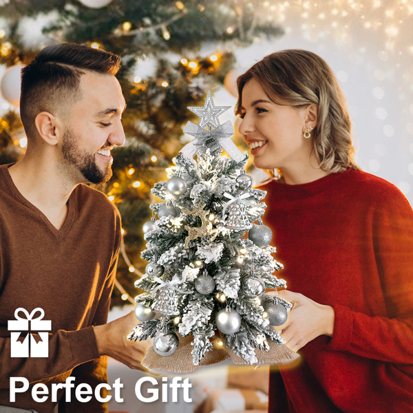 55cm桌面圣诞树带LED灯（周末不发货、2024款商品信息&退货仓已更新）人造迷你圣诞装饰 精美饰品适用于家庭公寓办公室 银色-2