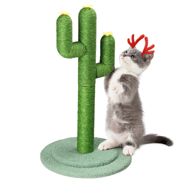 26in Cactus Cat Scratching Post, Cute Cat Scratcher with Natural Sisal Posts & Flower Toppers for Indoor Cats