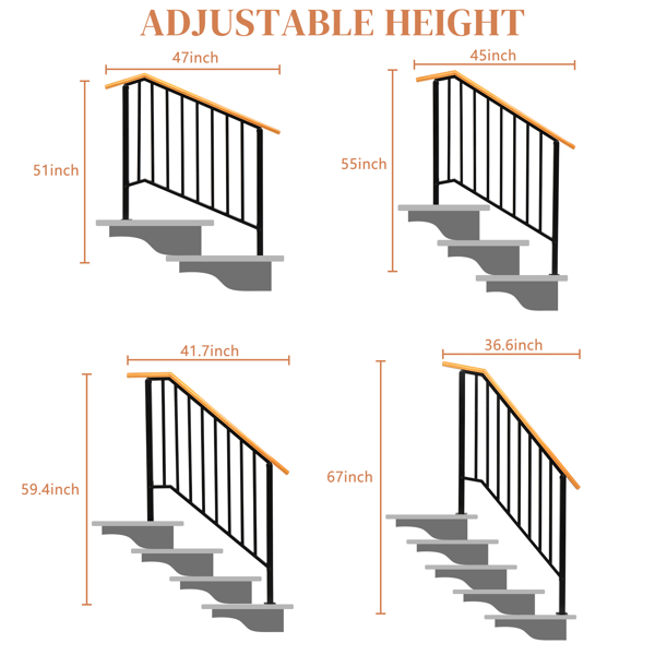  Matte Black Outdoor 3 Level Iron Handrail