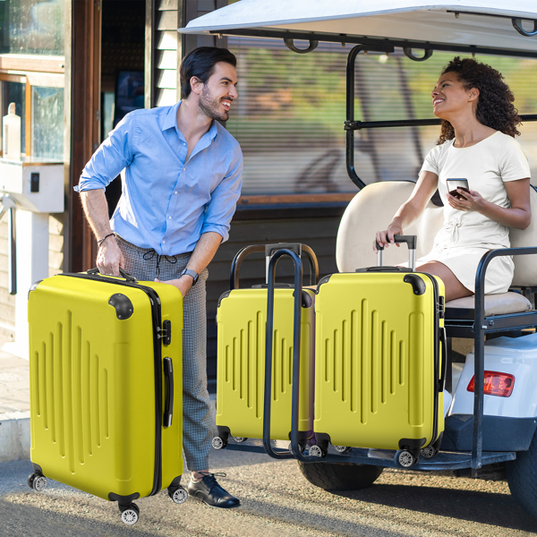  3-in-1 trolley case with 2 corners and diamond stripes - cream yellow