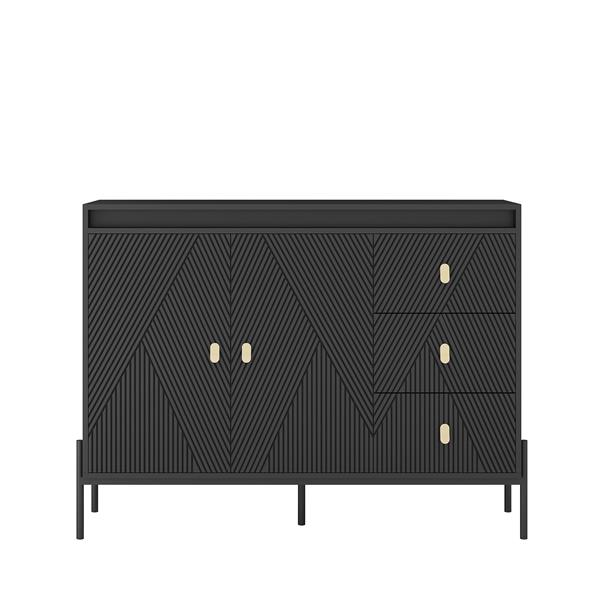 Buffets & Sideboards, Fluted Sideboard Cabinet, 2 Door 3 Drawer Design, with Led Lights,Black Sideboard - Elegant Cabinet Ideal for Dining Room and Kitchen Storage,Black