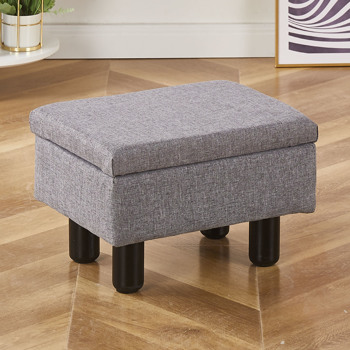 Foot Stool Ottomans Linen Footrest Storage Ottoman Step Stool Seat with Solid Wood Legs Modern Accent Stools for Couch Living Room Dark Grey