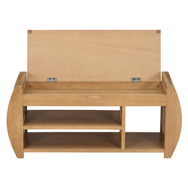 Retro Multifunctional Storage Bench with Cushion and Curved Side Panel for Entrance and Living Room (Natural)