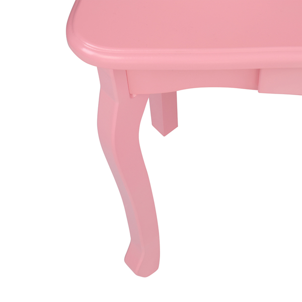 Children's Wooden Dressing Table Three-Sided Folding Mirror Dressing Table Chair Single Drawer Pink Crown Style