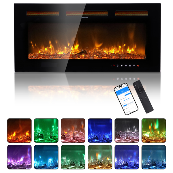 ZOKOP 36" Smart WiFi Electric Fireplace Insert, 1500W Wall Recessed/Mounted, Freestanding Fireplace Heater with Remote Control, 12 Color Adjustable Flames, Thermostat, 8H Timer, 5 Brightness Settings