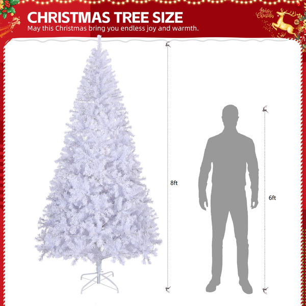 8 FT Pre-lit Artificial Christmas Tree, Hinged Xmas Pine Tree with 1500 Branch Tips, 500 Lights and Remote Control for Holiday Party Office Home, White