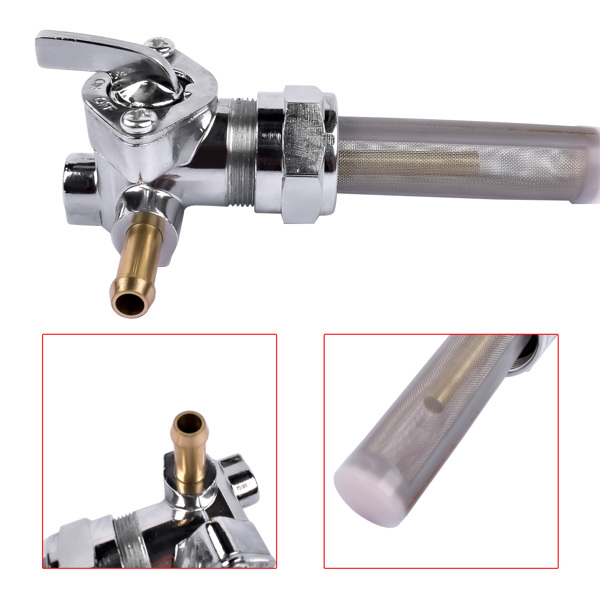 22mm Filtered Petcock Elbow Fuel Shut Off Valve Right Spigot For Harley Sportster Dyna Super Glide FXD 62167-81, 62163-75