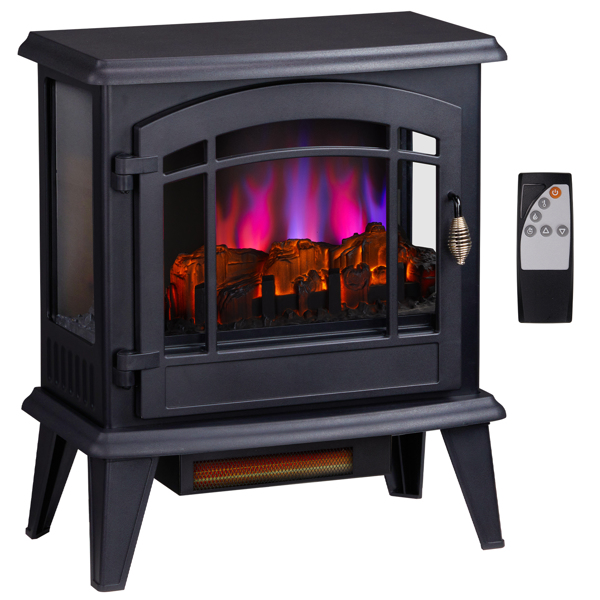 ZOKOP 20" Electric Fireplace Stove, Freestanding Indoor Fireplace Heater with 3-Level Dimmable Flame Effect and 8H Timer, Remote Control, 1400W, Black