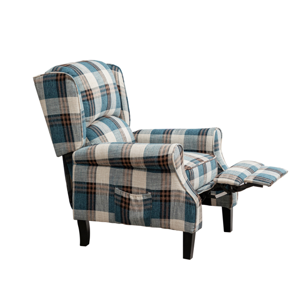 Vintage Armchair Sofa Comfortable Upholstered leisure chair / Recliner Chair for Living Room, Blue Check