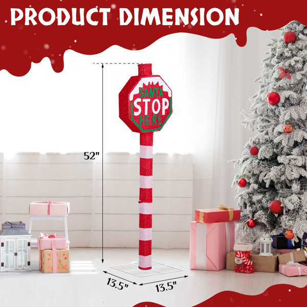 Lighted STOP Sign Christmas Yard Decorations, Pre-lit Road Sign SANTA STOP HERE with 70 LED White Lights and Stakes for Xmas Outdoor Holiday Indoor Decor Lighted Holiday Displays