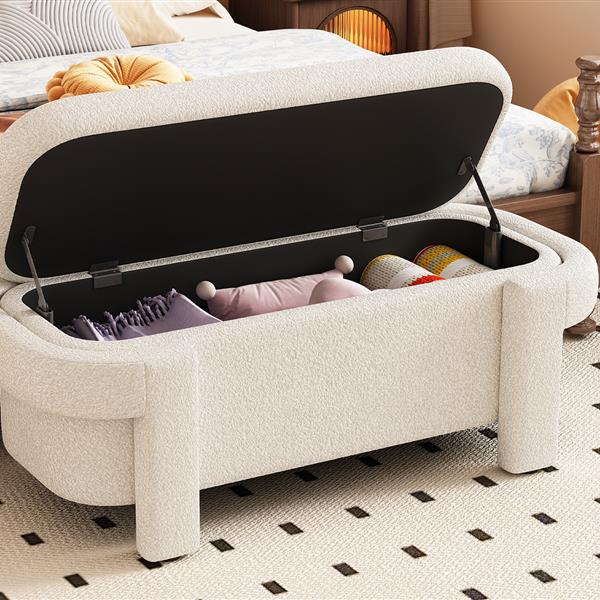 Modern Storage Ottoman Bench, Large Storage Space for the Living Room, Entryway and Bedroom,White Fluffy ( 48''x21.5''x17'' )