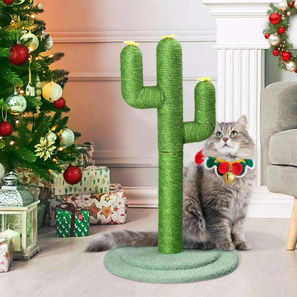 26in Cactus Cat Scratching Post, Cute Cat Scratcher with Natural Sisal Posts & Flower Toppers for Indoor Cats