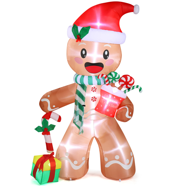 7.9 FT Lighted Christmas Inflatable Decoration, Inflatable Gingerbread Man Outdoor Decoration, Funny Blow Up Yard Decorations with Built-in LED Lights for Holiday Party Front Yard Lawn Garden Decor