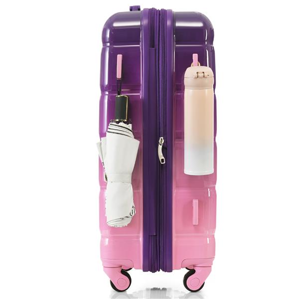 Luggage Set of 3, 20-inch with USB Port, Airline Certified Carry-on Luggage with Cup Holder, ABS+PC Hard Shell Luggage with Spinner Wheels, purple and pink