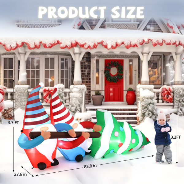 7 FT Lighted Christmas Inflatable Decoration, Inflatable Gnomes Pulling Christmas Tree, Funny Blow Up Yard Decorations with Built-in LED Lights for Holiday Party Front Yard Lawn Garden Decor