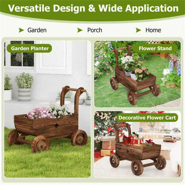 27" Decorative Wooden Wagon Cart with Handle Wheels 