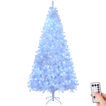 8 FT Pre-lit Artificial Christmas Tree, Hinged Xmas Pine Tree with 1500 Branch Tips, 500 Lights and Remote Control for Holiday Party Office Home, White