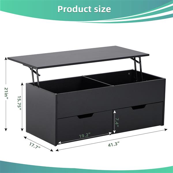 Lift-Top Coffee Table with Storage Center Tables Hidden Compartment & 2 Drawers, Sofa Table For Living Room