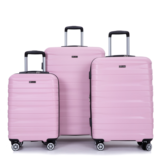 3 Piece Luggage Sets PC Lightweight & Durable Expandable Suitcase with Two Hooks, Double Spinner Wheels, TSA Lock, (21/25/29) Pink