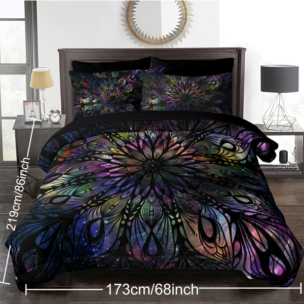 Colored Mandala Flowers Pattern Comforter Set 8PCS King Size Soft Bedding Set - 1 Comforter，1 Pilow Cover，1 Flat Sheet，1 Fitted Sheet，4 Cushion Cover