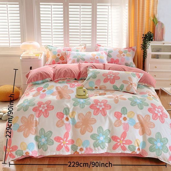 3 Piece Spring Pink Floral Duvet Cover Set for Women Adults Home Bedroom Pink Flowers Bedding Set With 2 Pillowcases King Size