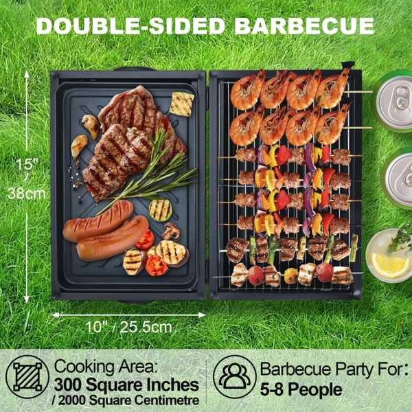 Table Top Grill Charcoal with Smoker, Double Side Use Small Charcoal Grill Portable with Grate and Fry Pan for Outdoor Camping BBQ,15.8in*11.6in*16.7in