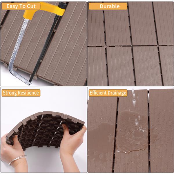 Plastic Interlocking Deck Tiles, 11.8"x11.8"(Pack of 44), Patio Flooring Outdoor Waterproof All Weather Use for Garden Poolside Front/Back Yard, Light Coffee Color