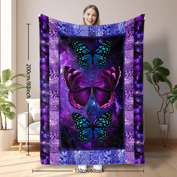 Butterfly Printed Flannel Blanket - Soft, Warm, and Lightweight Throw for Couch, Sofa, Office, Bed, Camping, and Travel - Multi-Purpose Gift for All Seasons with Versatile Design 30*40 inches